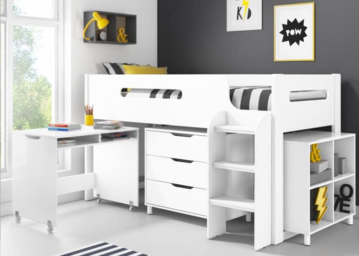 Dynamo White Cabin Bed - Ladder Can Be Fitted Either Side