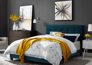 bedding with grey walls